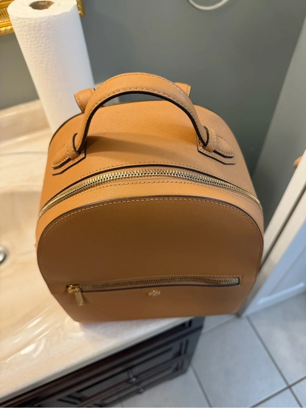 Tory Burch Caramel Tan Saffiano Leather Backpack